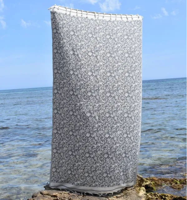 Toalla de playa Versailles gris – Fouta de playa con diseño floral, toalla de playa, fouta jacquard elegante