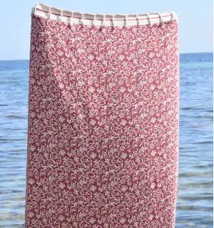 Toalla de playa Versailles burdeos – Fouta con diseño floral, toalla de playa burdeos, toalla jacquard 2