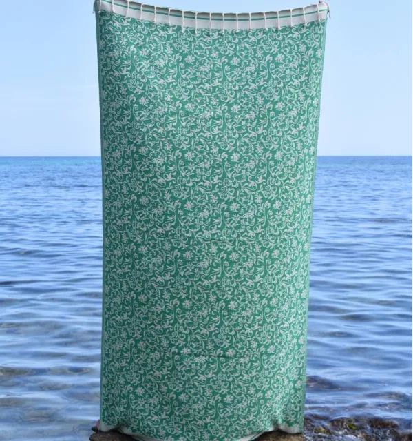 Toalla de playa flor verde - FOUTA TUNISIA