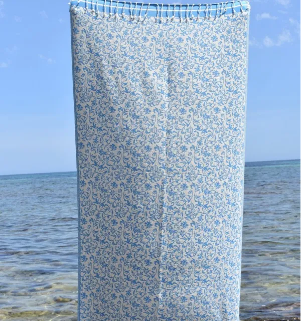 Toalla de playa Versailles azul azur – Toalla floral de algodón, toalla de playa, toalla absorbente