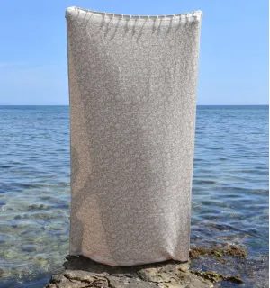 Toalla de playa jacquard beige – Fouta floral de algodón, suave y absorbente para playa o piscina