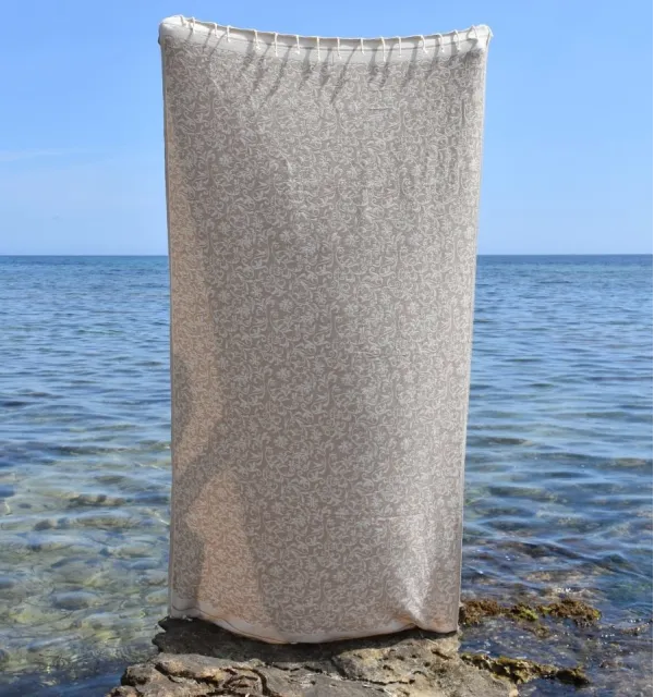 Toalla de playa jacquard beige – Fouta floral de algodón, suave y absorbente para playa o piscina