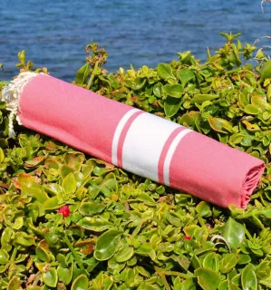Toalla de playa rosa fresa tejido plato - FOUTA TUNISIA 2