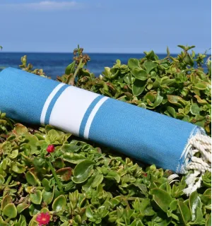 Toalla playa azul celeste medio - FOUTA TUNISIA 2