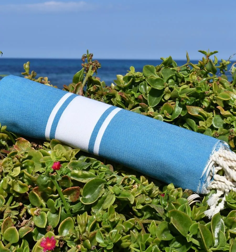 Toalla playa azul celeste medio - FOUTA TUNISIA