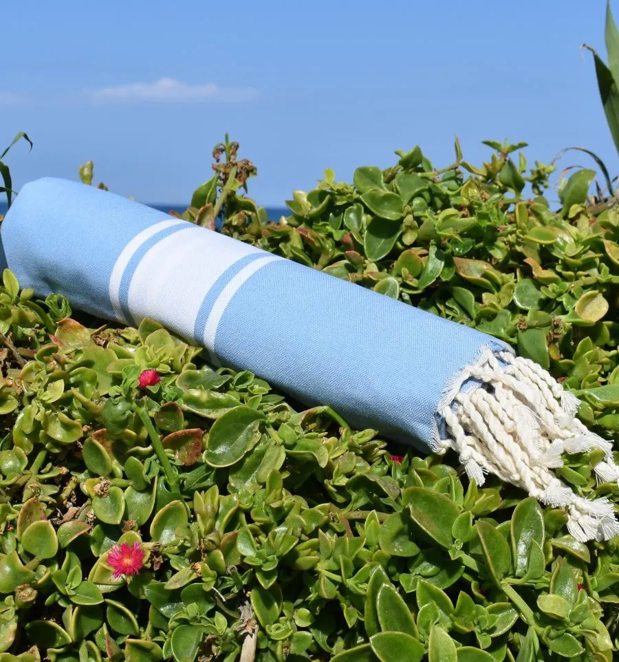 Toalla de playa azul real tejido plato - FOUTA TUNISIA