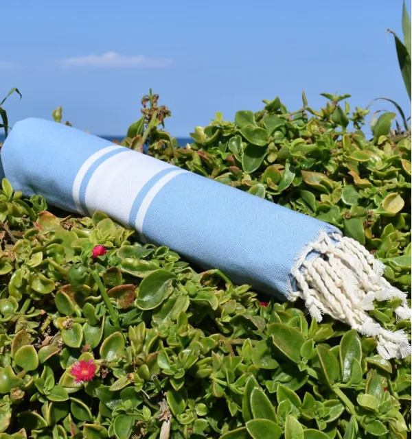 Toalla de playa azul real tejido plato - FOUTA TUNISIA
