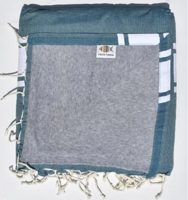Toalla de playa esponja teal azul - FOUTA TUNISIA