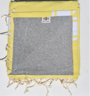 Toalla de playa esponja amarillo y gris - Fouta Tunisia