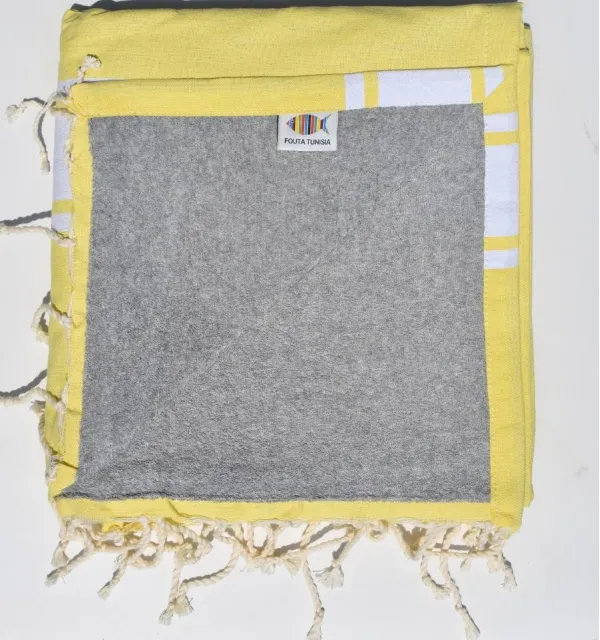 Toalla de playa esponja amarillo y gris - Fouta Tunisia
