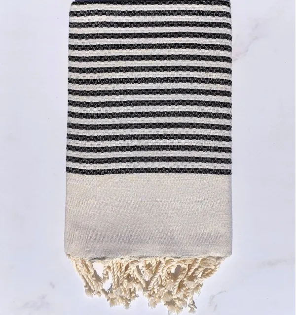 Toalla de playa nido de abeja  1 centímetros rayas negro - FOUTA TUNISIA