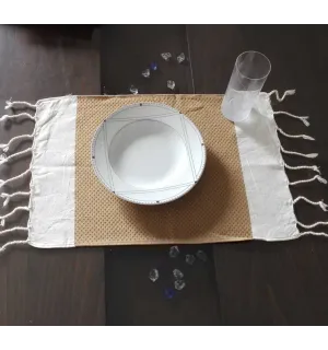 Mini fouta blanco crema y castaño