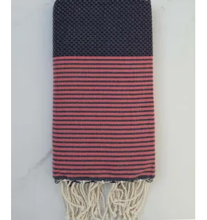 FOUTA NID D'ABEILLE rouge coraille rayée blanc