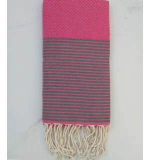 FOUTA NID D'ABEILLE rouge coraille rayée blanc 