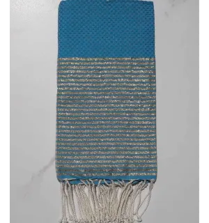 FOUTA Lurex NID D'ABEILLE bleu de cobalt 