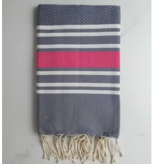 FOUTA NID D'ABEILLE rouge coraille rayée blanc