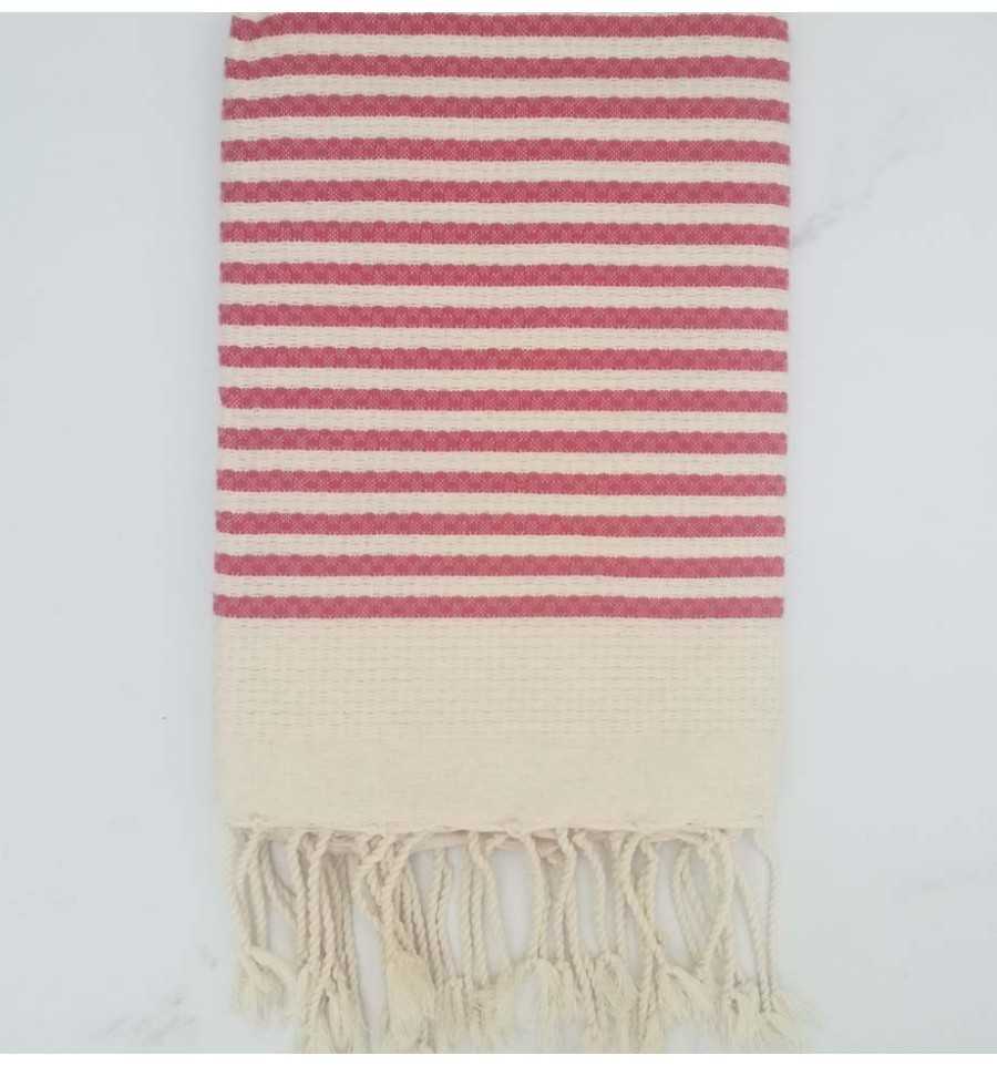 FOUTA nid d'abeille rayée 1 cm rayure rouge anglais 