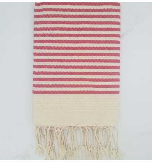 FOUTA nid d'abeille rayée 1 cm rayure rouge anglais 