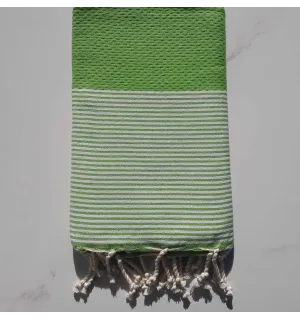 FOUTA NID D'ABEILLE vert de gris rayée noir