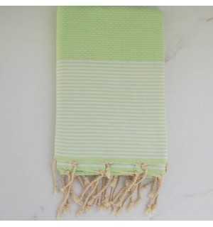 FOUTA NID D'ABEILLE vert de gris rayée noir 