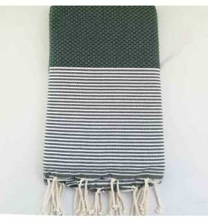 FOUTA NID D'ABEILLE bleu turquoise rayée blanc 