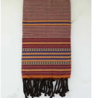 Fouta arabesque rayée rouge