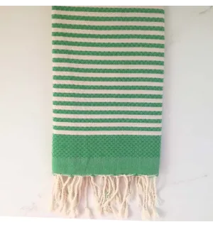 FOUTA nid d'abeille rayée 1 cm rayure verte