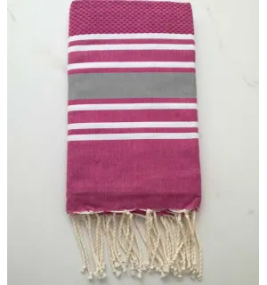 FOUTA NID D'ABEILLE vert pistache rayée rouge