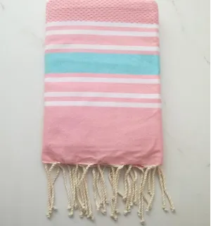 FOUTA NID D'ABEILLE vert pistache rayée rouge 