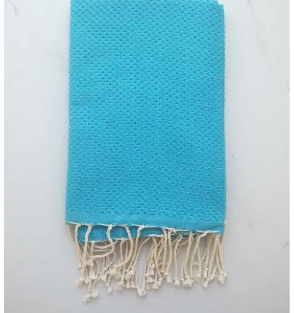 FOUTA nid d'abeille unie bleu bleuet 