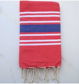 FOUTA NID D'ABEILLE vert pistache rayée rouge