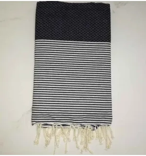FOUTA nido de abeja azul oscuro a rayas blancas
