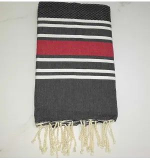 FOUTA NID D'ABEILLE vert pistache rayée rouge