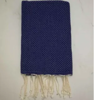 FOUTA nid d'abeille unie bleu jean