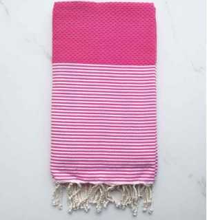 FOUTA NID D'ABEILLE rouge bourgogne rayée blanc 