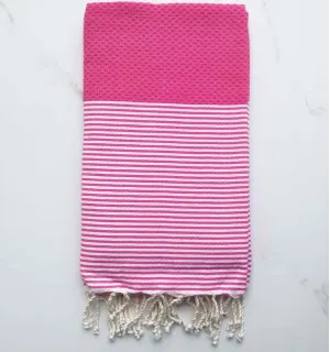 FOUTA NID D'ABEILLE rouge bourgogne rayée blanc 