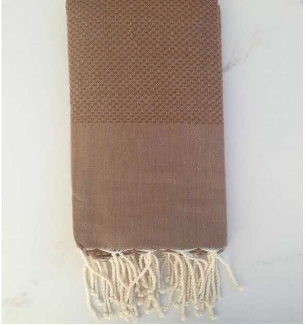 FOUTA nid d'abeille unie beige 