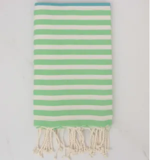 Fouta bleu bondi, vert prairie et blanc crème