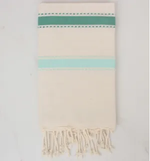 Fouta arabesque blanc crème, vert et turquoise 