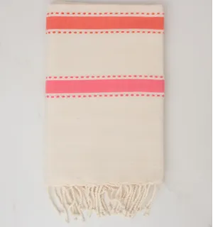 Fouta arabesque blanc crème, orange corail et rose 