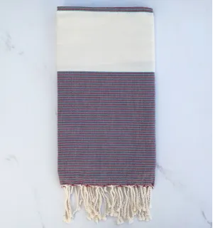 Fouta plate blanc crème et rouge bordeaux avec rayures 