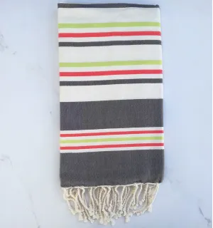 Toalla de playa blanco crema, gris oscuro, verde claro y rojo