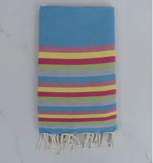 Fouta plate bleu, rose, jaune et vert