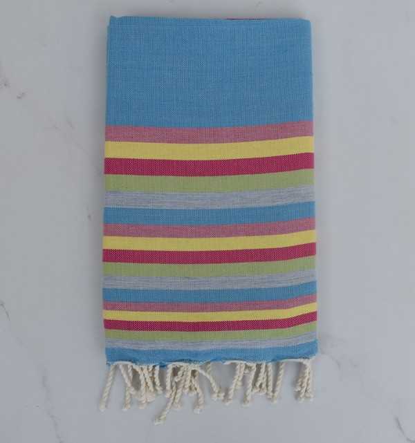 Fouta plate bleu, rose, jaune et vert 