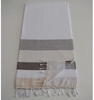 Toalla de playa esponja blanca, marrón y beige 