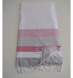 Fouta éponge blanc, rose et gris