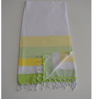Fouta éponge blanc, chartreuse et vert clair