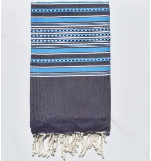 Fouta arabesque violet foncé avec rayures bleu 