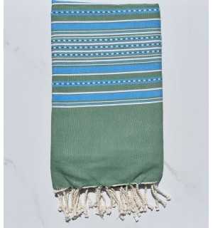 Fouta arabesco verde con rayas azules 