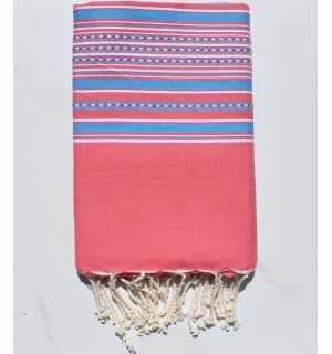 Fouta arabesco rosa con rayas azules 